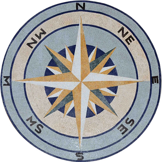 Blue Nautical Compass Medallion Mosaic Art
