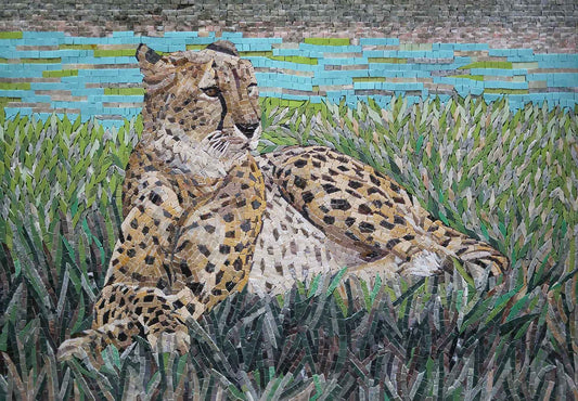 Cheetah on a Riverbank Mosaic Art