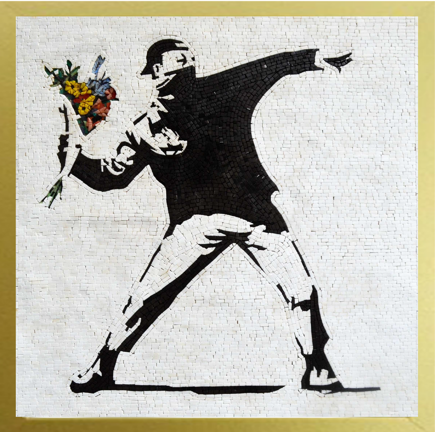 banksy the flower thrower mosaic reproduction